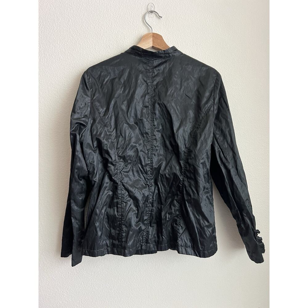 Chicos Jacket Ruffle Shiny Womens Size Large Black Windbreaker - Picture 2 of 10
